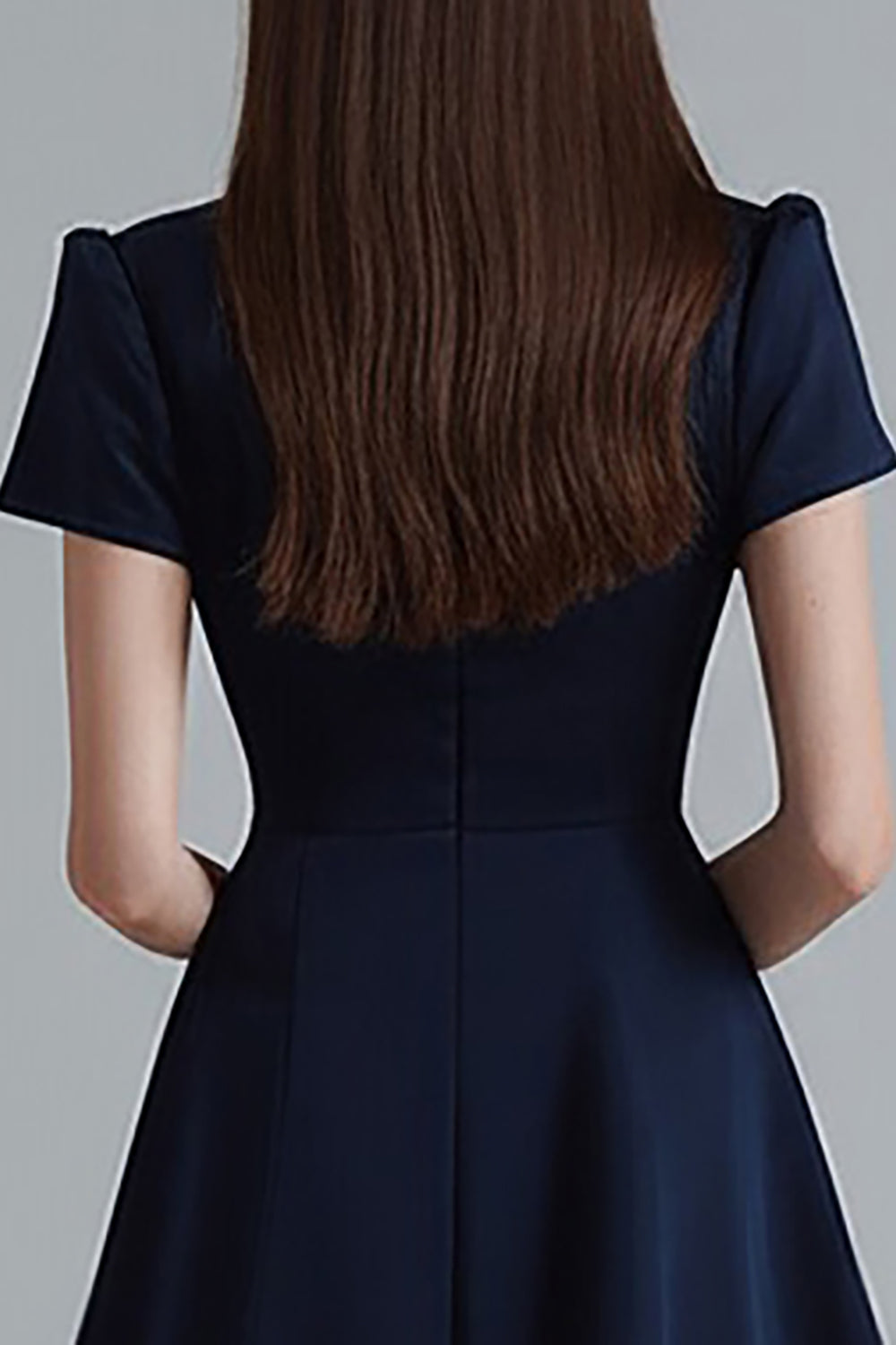 Ruffled Navy A Line V-Neck Mini Dress - Image 4