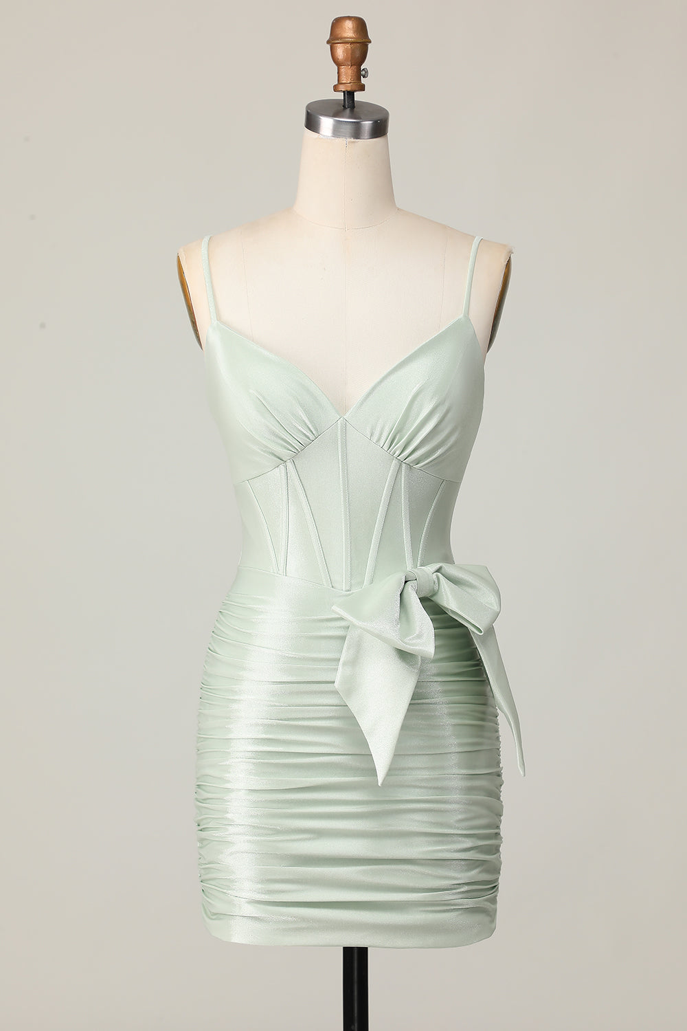 Sage Bodycon Corset Homecoming Dress with Bow - Image 1