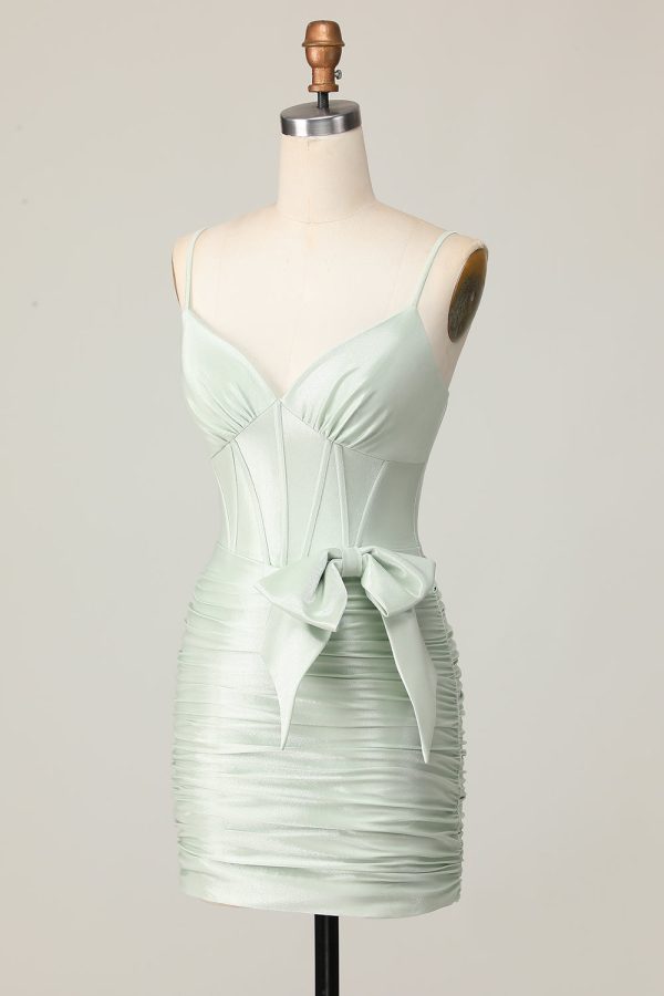 Sage Bodycon Corset Homecoming Dress with Bow - Image 5