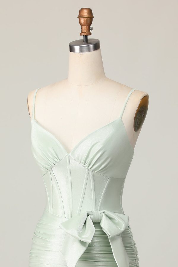 Sage Bodycon Corset Homecoming Dress with Bow - Image 8