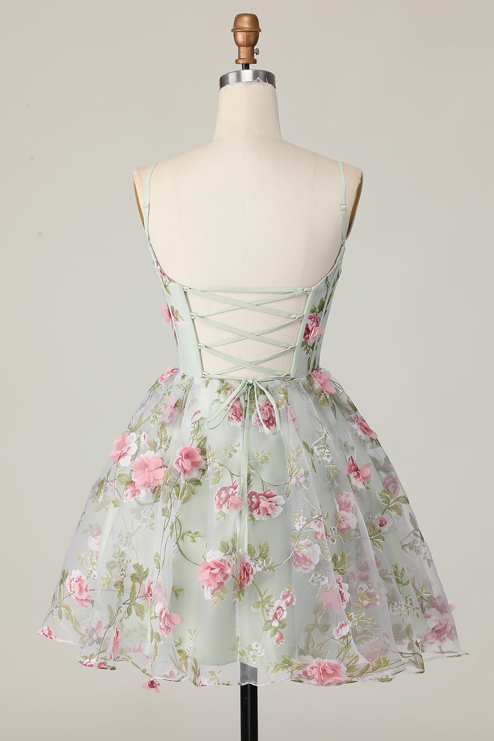 Sage Flower A-Line Corset Homecoming Dress with Lace Up Back - Image 2