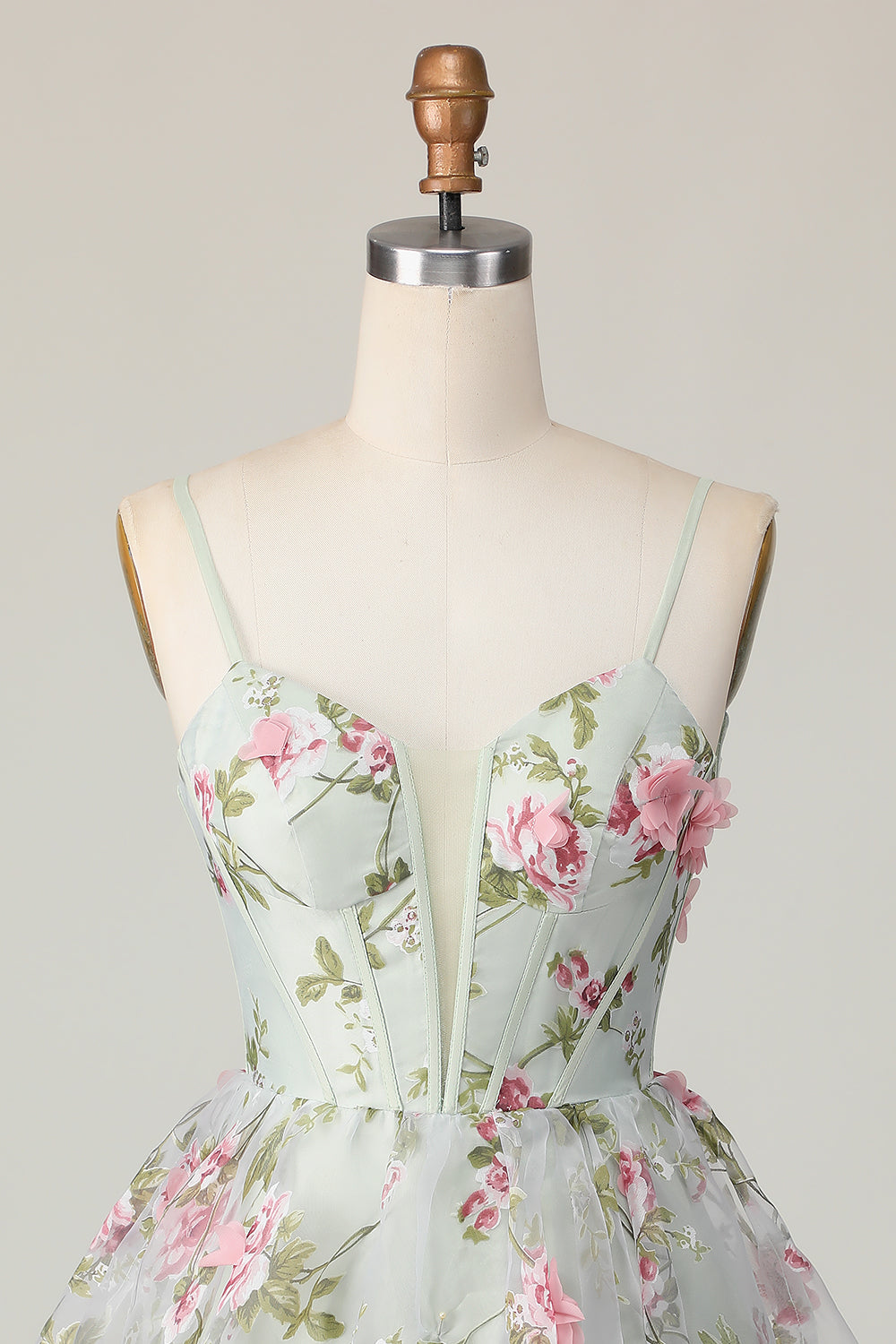 Sage Flower A-Line Corset Homecoming Dress with Lace Up Back - Image 4