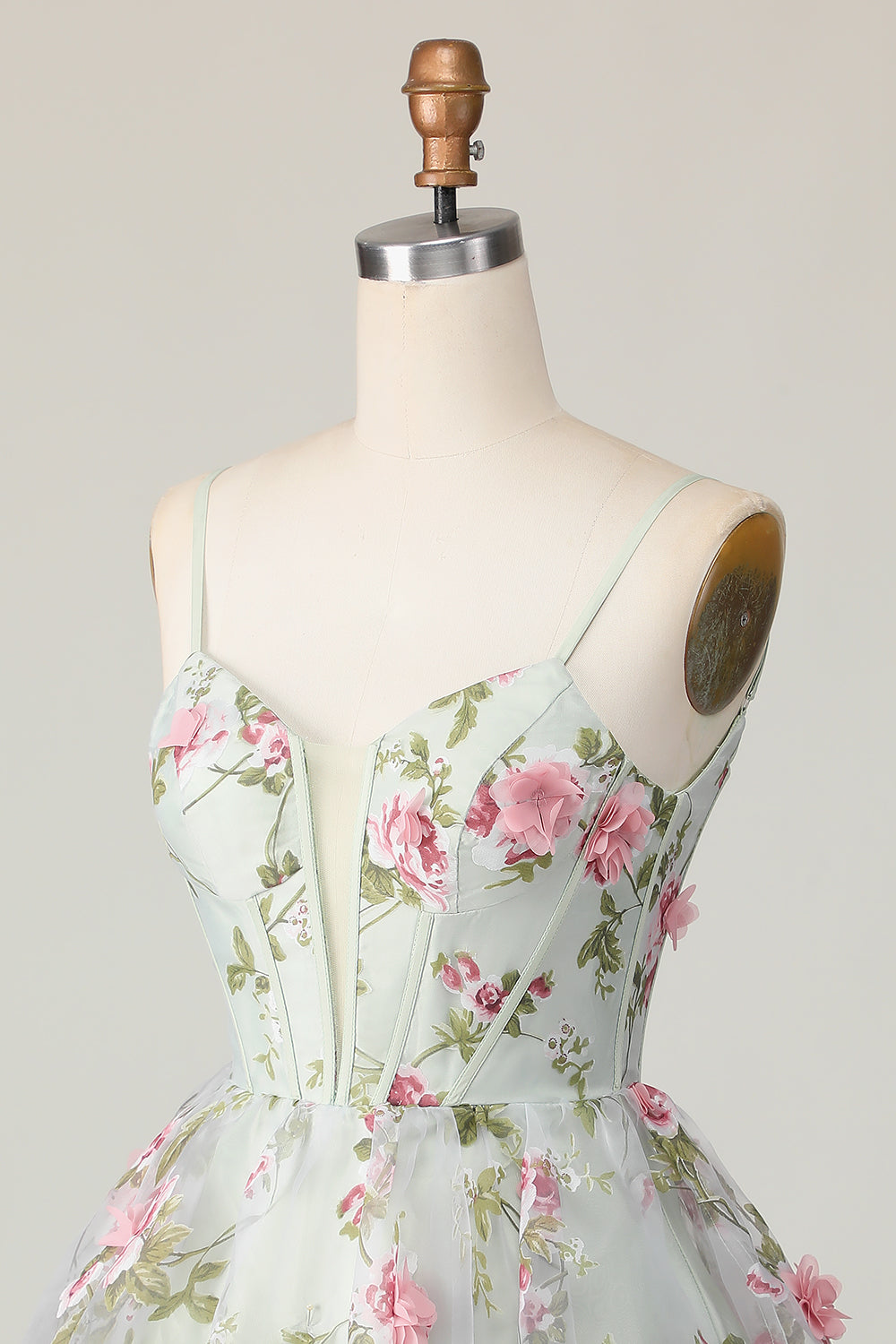 Sage Flower A-Line Corset Homecoming Dress with Lace Up Back - Image 6
