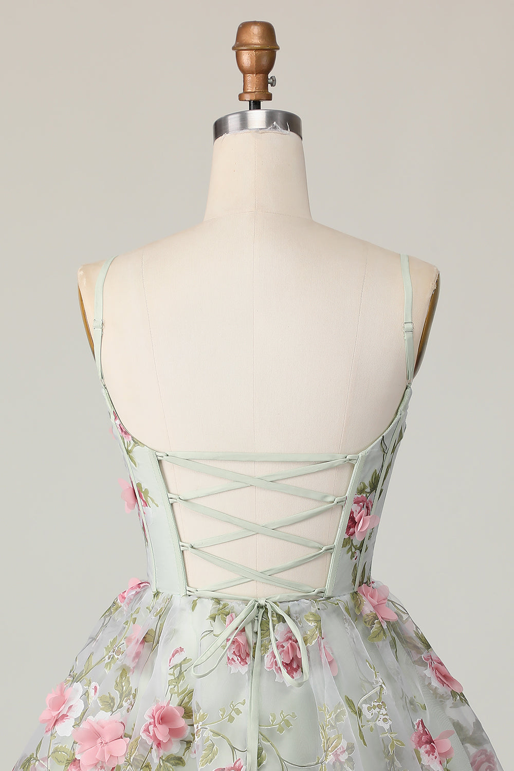 Sage Flower A-Line Corset Homecoming Dress with Lace Up Back - Image 5