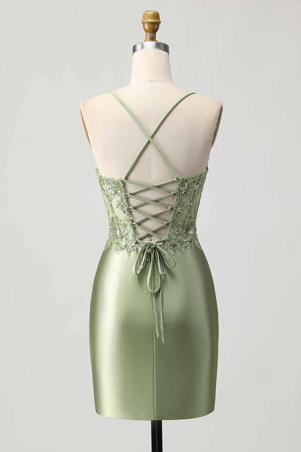 Green Bodycon Corset Sequin Homecoming Dress with Lace Up Back - Image 2