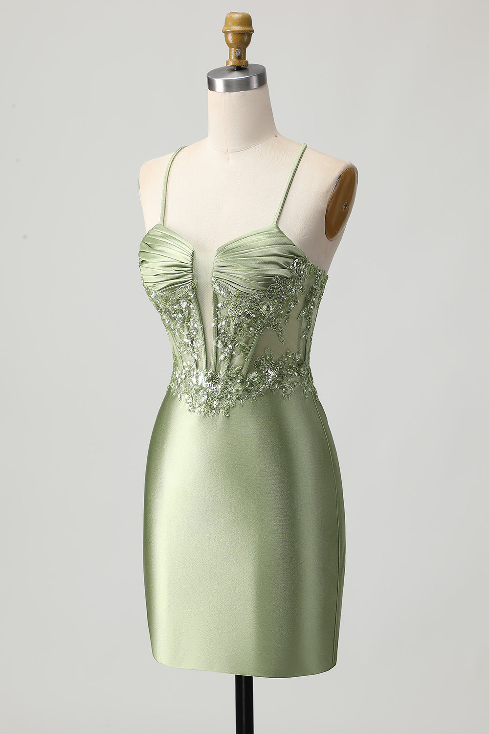 Green Bodycon Corset Sequin Homecoming Dress with Lace Up Back - Image 3