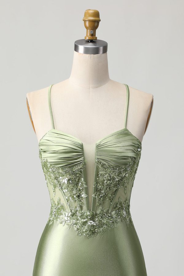 Green Bodycon Corset Sequin Homecoming Dress with Lace Up Back - Image 4