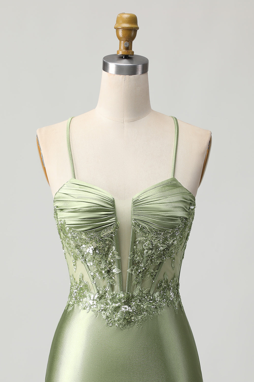 Green Bodycon Corset Sequin Homecoming Dress with Lace Up Back - Image 4