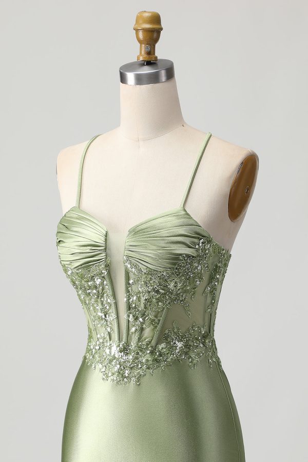 Green Bodycon Corset Sequin Homecoming Dress with Lace Up Back - Image 6