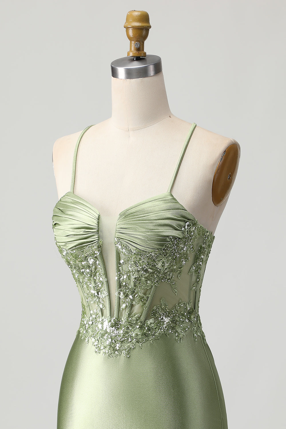 Green Bodycon Corset Sequin Homecoming Dress with Lace Up Back - Image 6