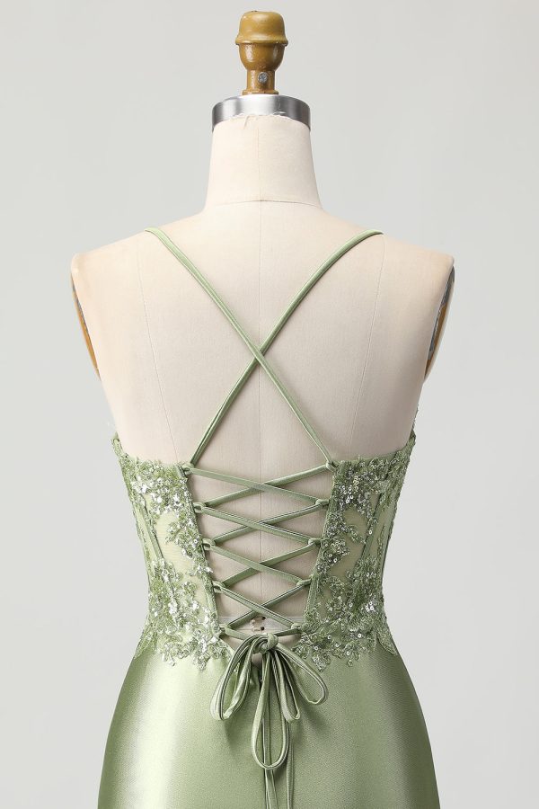 Green Bodycon Corset Sequin Homecoming Dress with Lace Up Back - Image 5