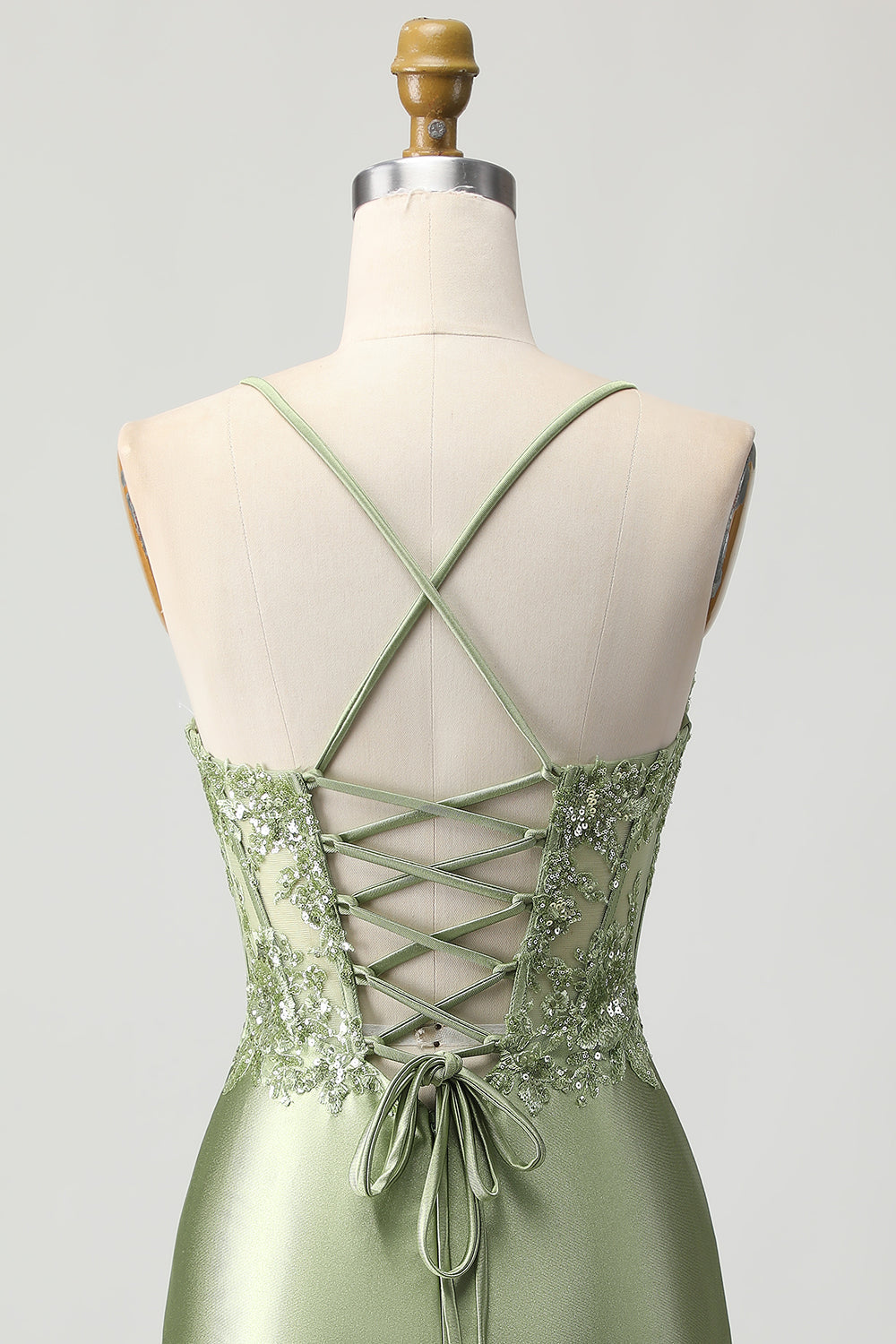Green Bodycon Corset Sequin Homecoming Dress with Lace Up Back - Image 5