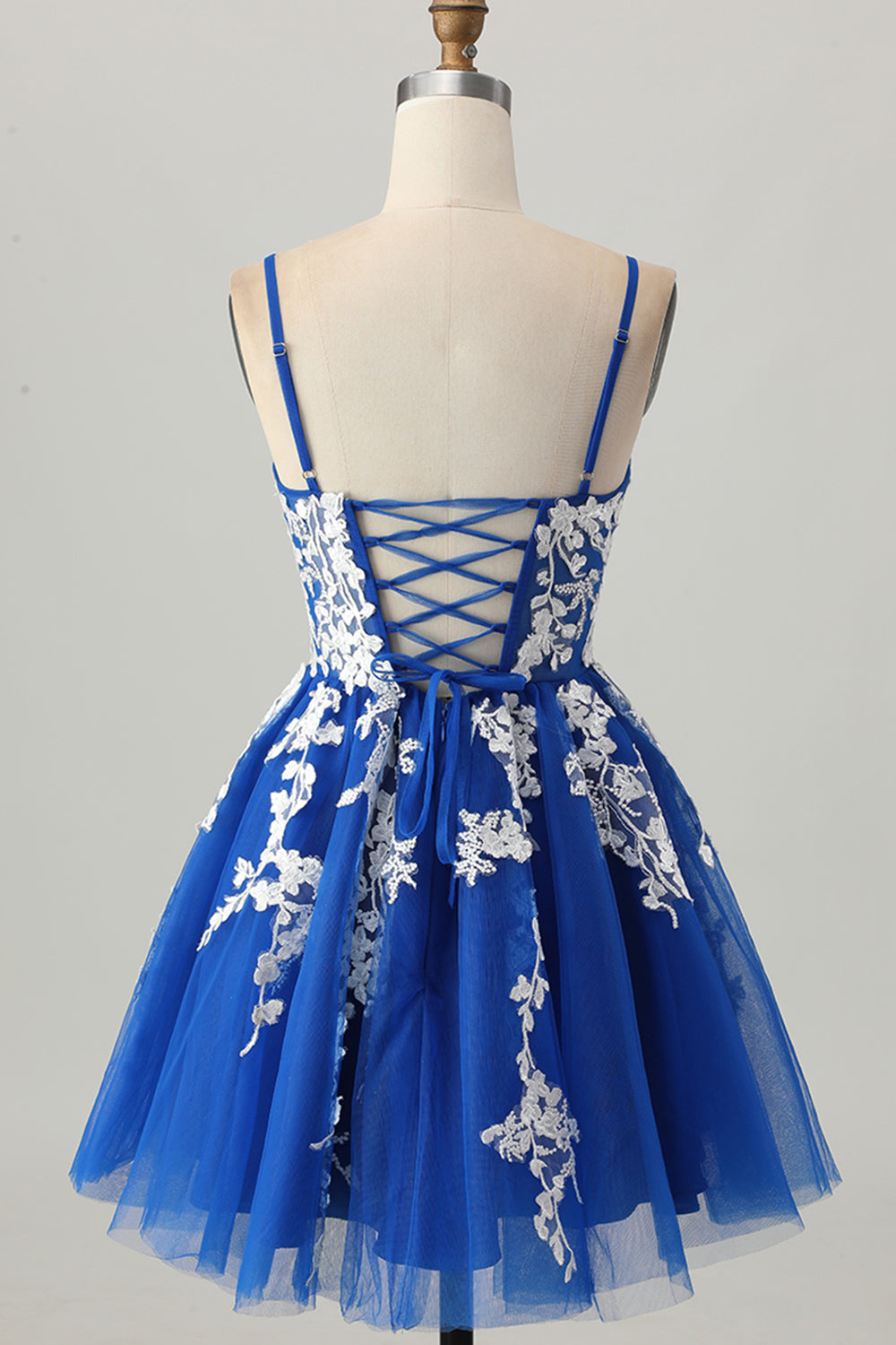 Royal Blue Tulle Spaghetti Straps A Line Homecoming Dress with Appliques - Image 2
