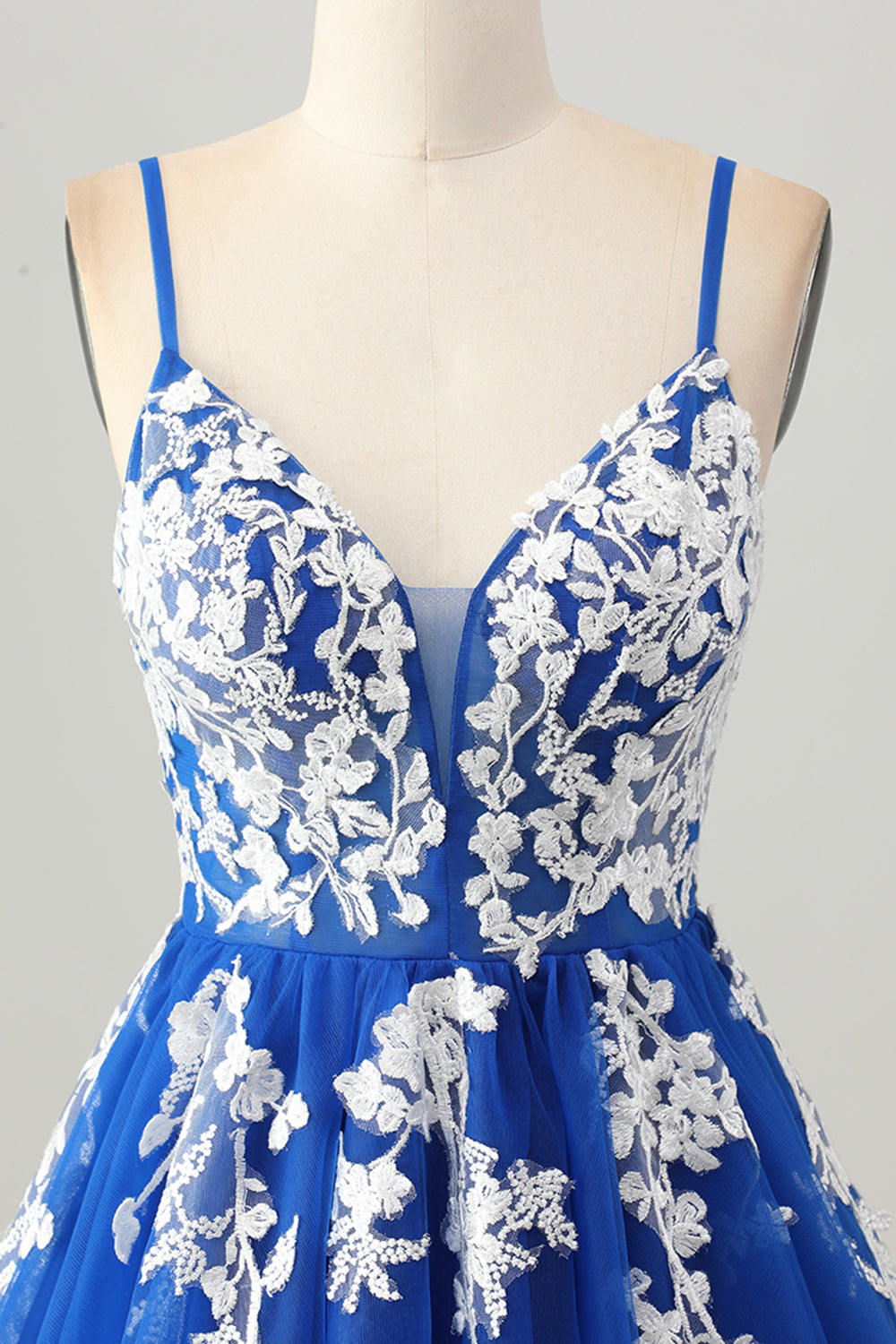 Royal Blue Tulle Spaghetti Straps A Line Homecoming Dress with Appliques - Image 4