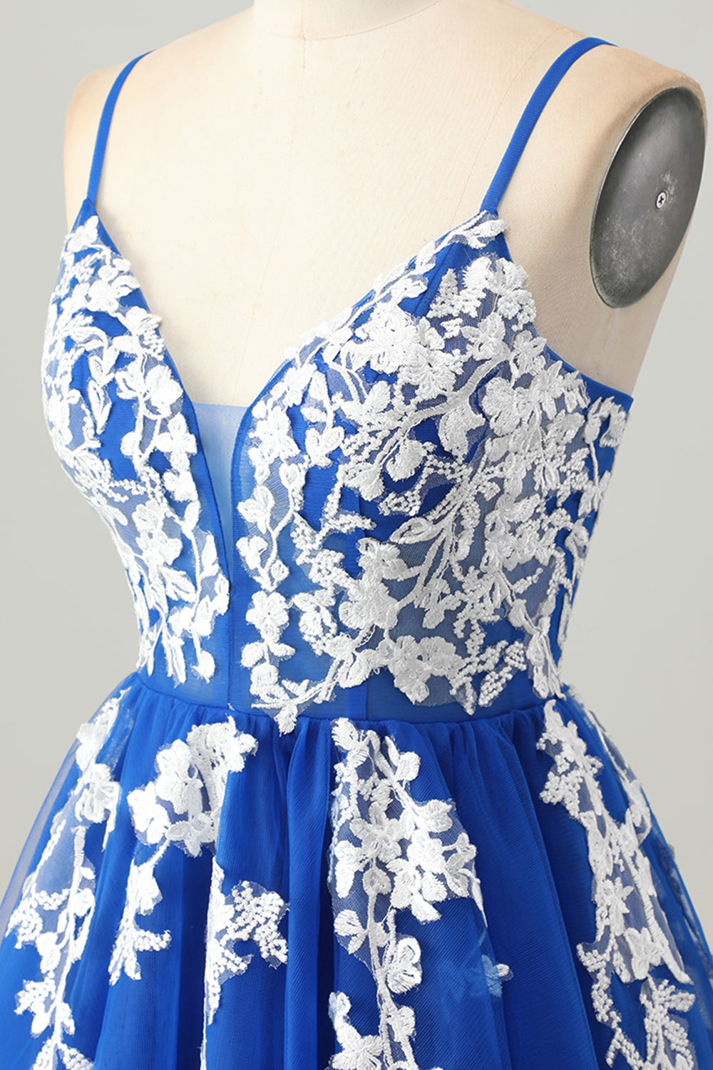 Royal Blue Tulle Spaghetti Straps A Line Homecoming Dress with Appliques - Image 6