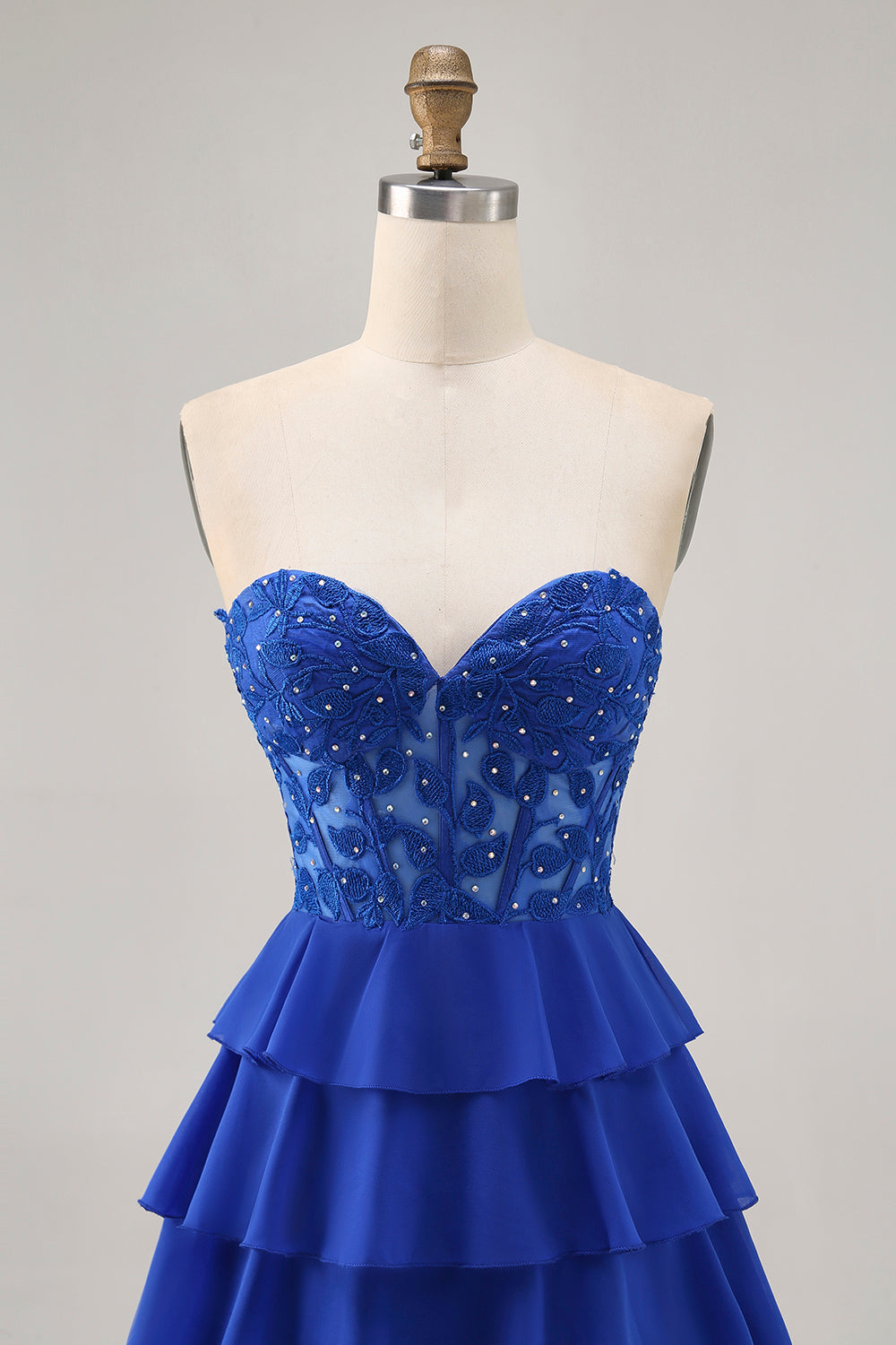 Royal Blue Strapless A-Line Tiered Corset Homecoming Dress with Beading - Image 4