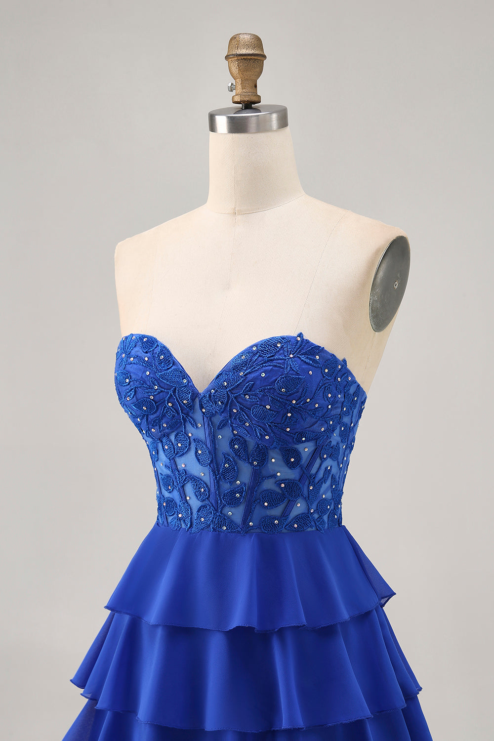 Royal Blue Strapless A-Line Tiered Corset Homecoming Dress with Beading - Image 6