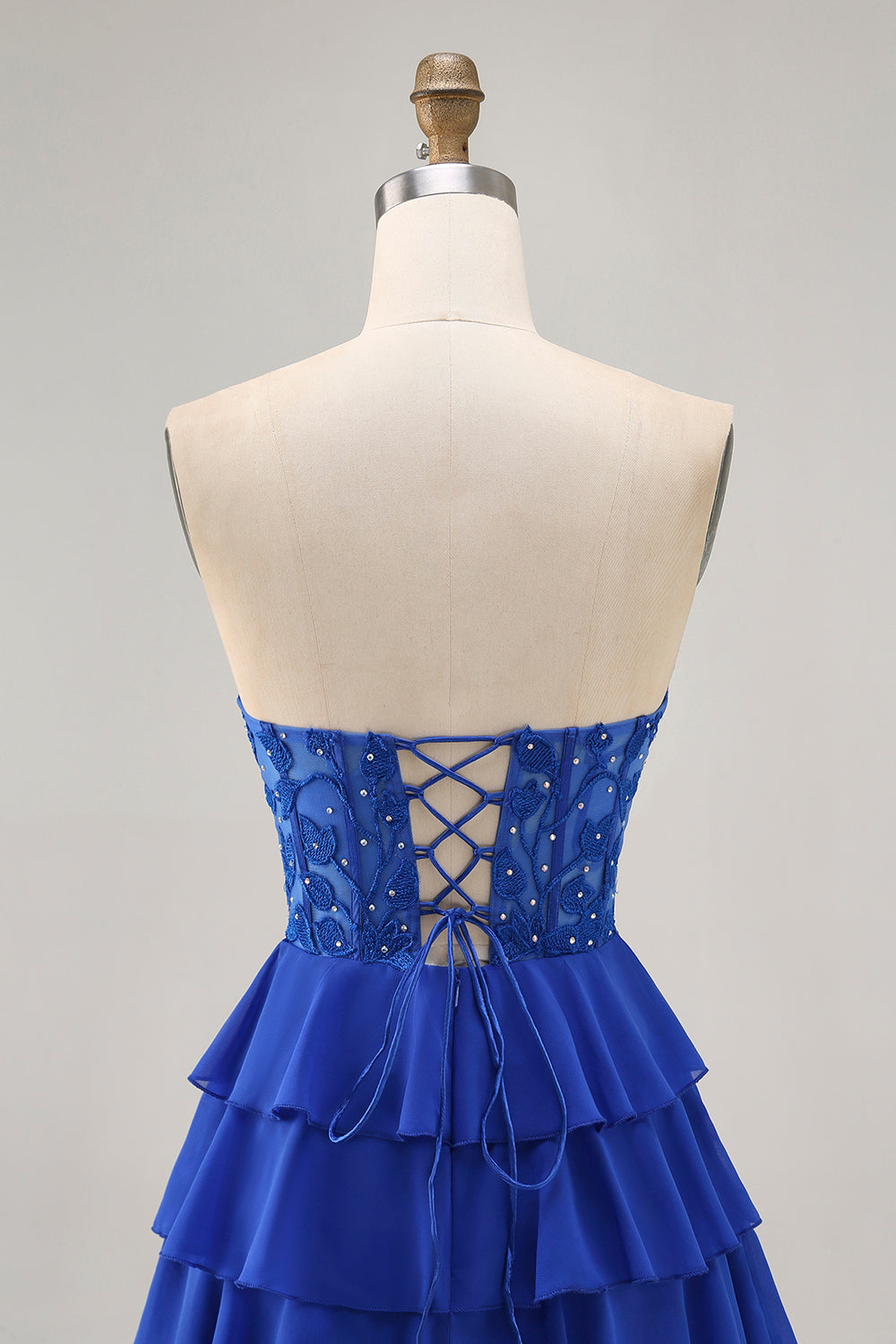 Royal Blue Strapless A-Line Tiered Corset Homecoming Dress with Beading - Image 5