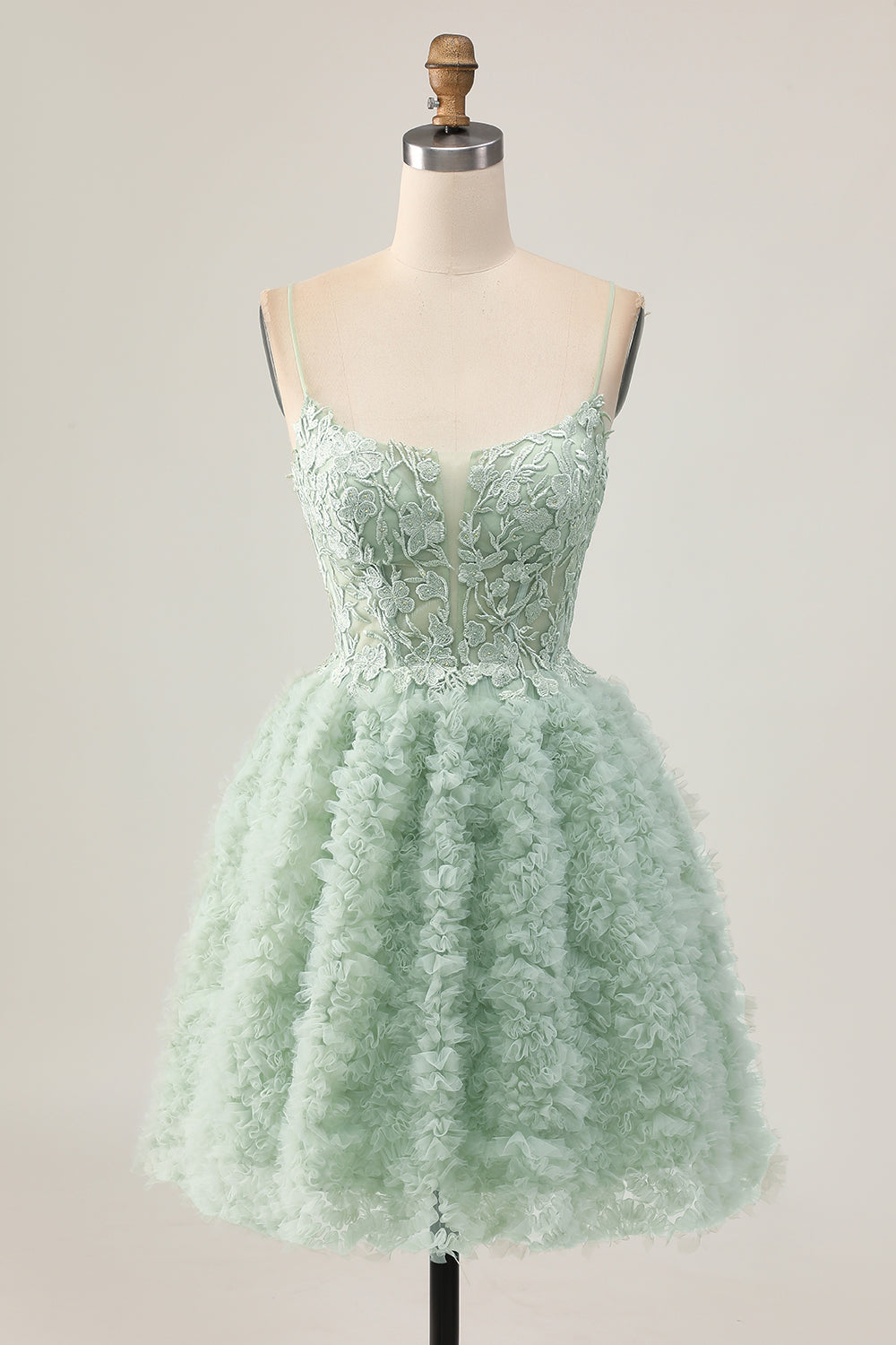 Sage Green Corset A-Line Homecoming Dress with Appliques - Image 1
