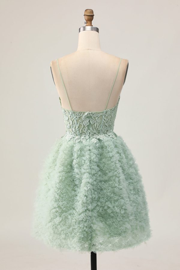 Sage Green Corset A-Line Homecoming Dress with Appliques - Image 2