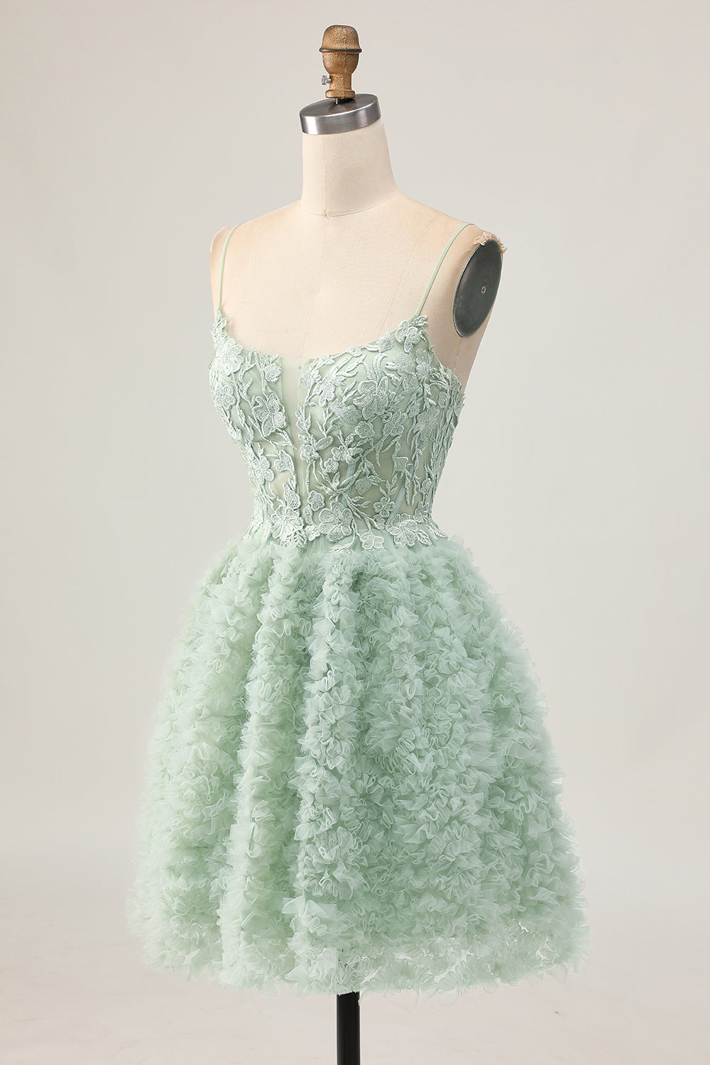 Sage Green Corset A-Line Homecoming Dress with Appliques - Image 5
