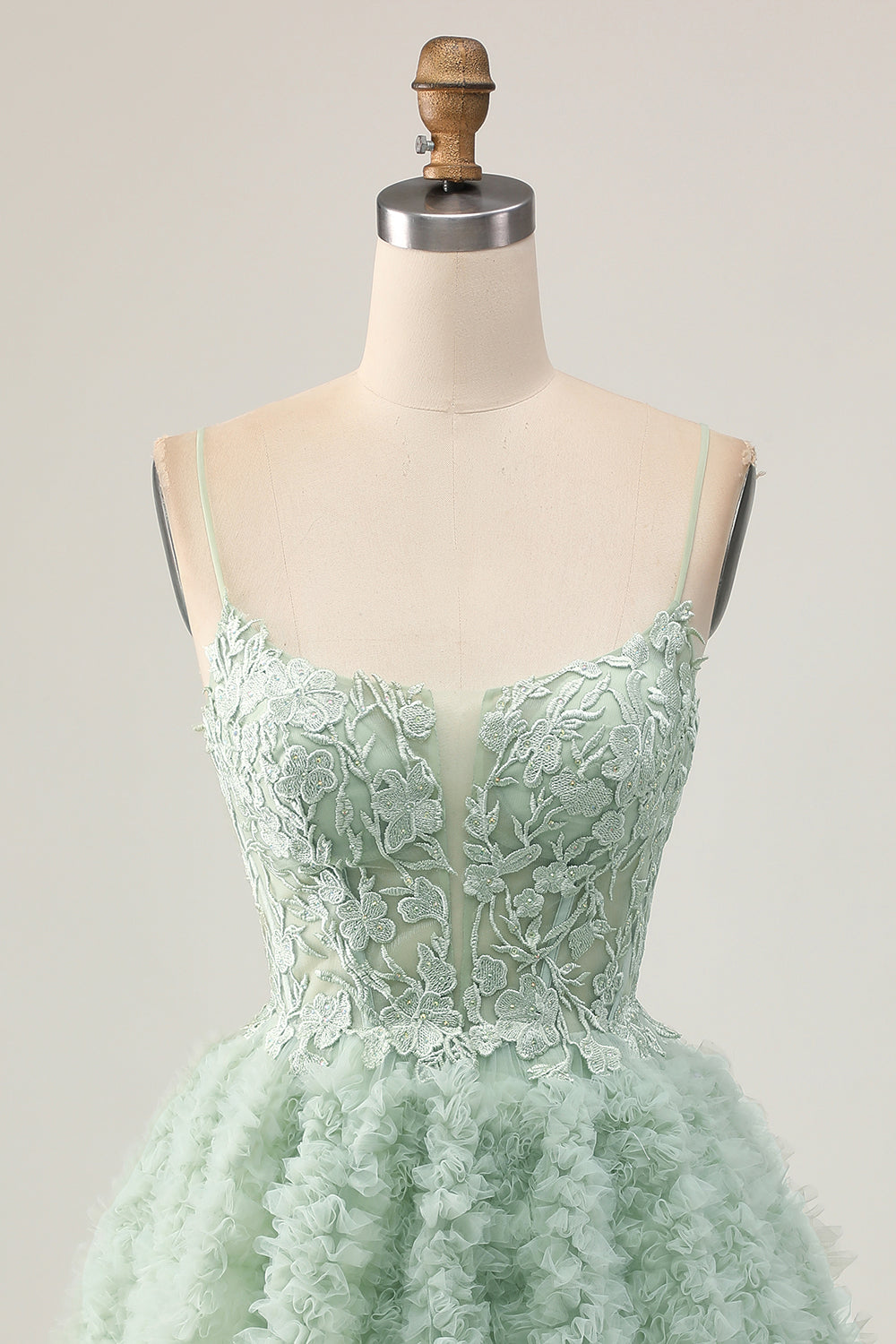 Sage Green Corset A-Line Homecoming Dress with Appliques - Image 6