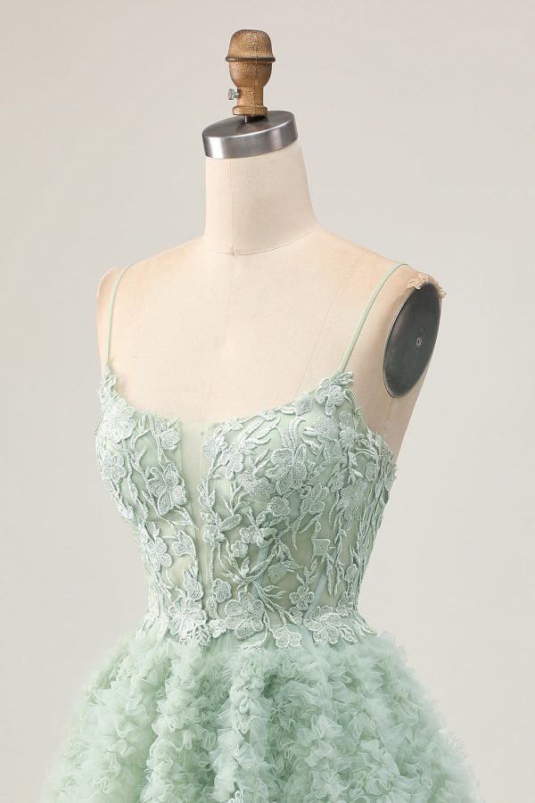 Sage Green Corset A-Line Homecoming Dress with Appliques - Image 8