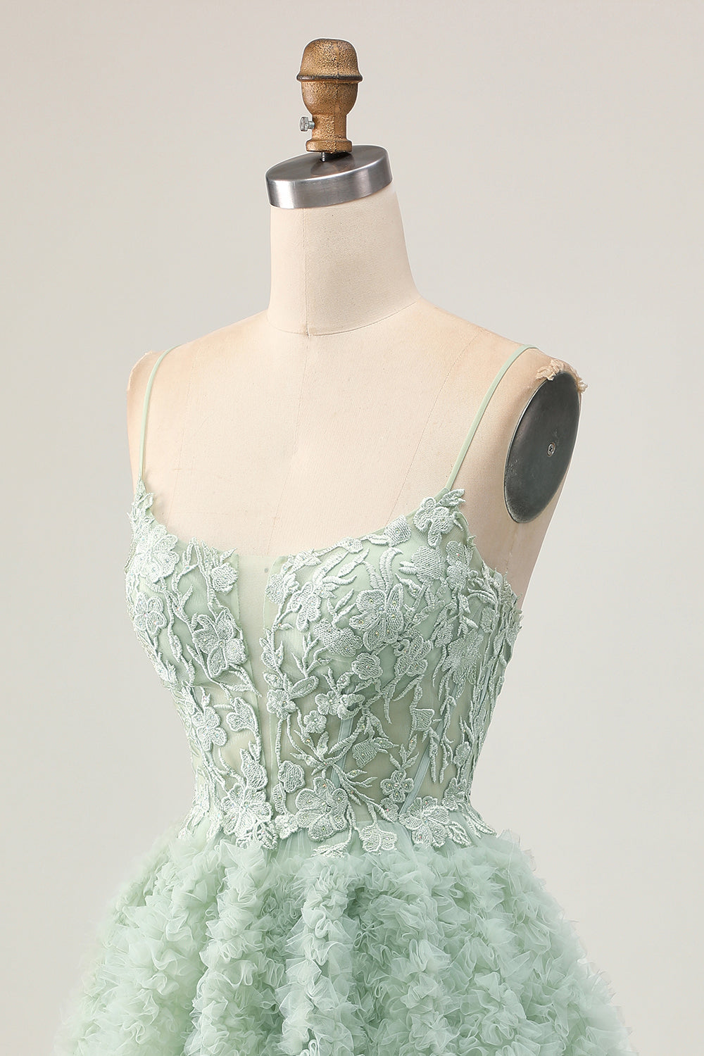 Sage Green Corset A-Line Homecoming Dress with Appliques - Image 8