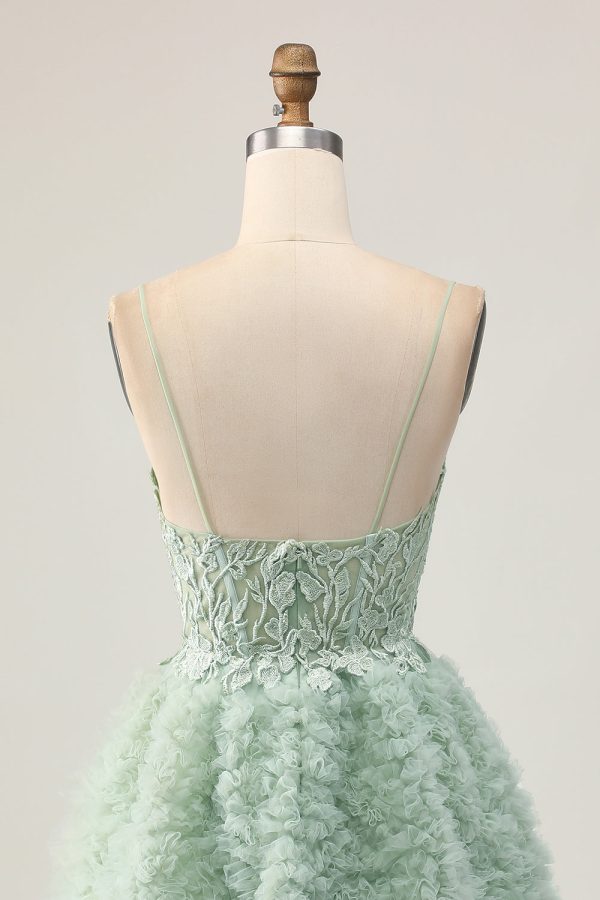 Sage Green Corset A-Line Homecoming Dress with Appliques - Image 7