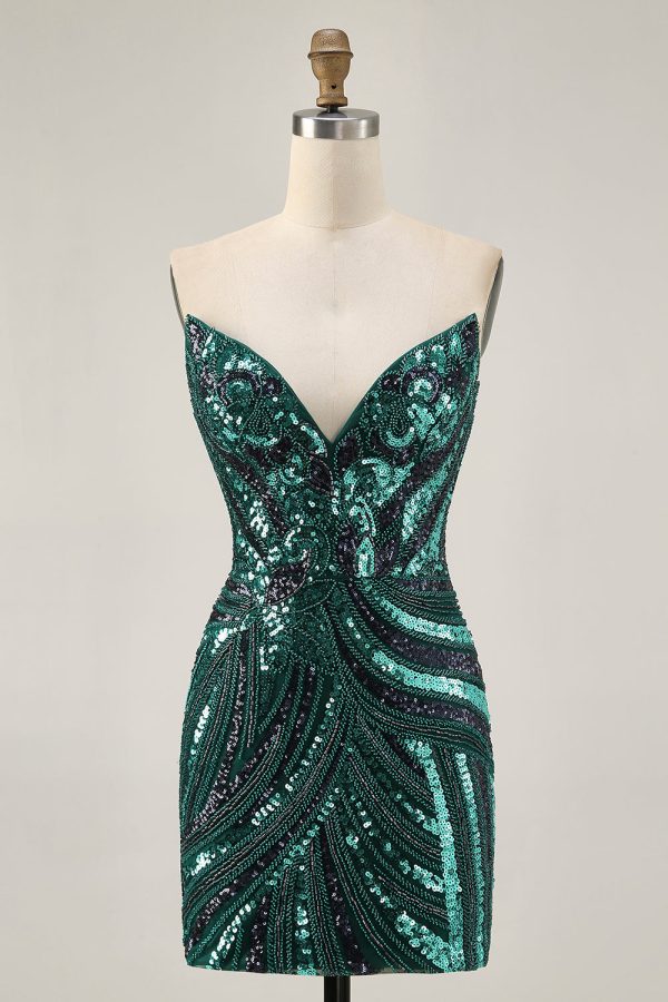 Royal Blue Strapless Bodycon Homecoming Dress With Sequins - Image 9