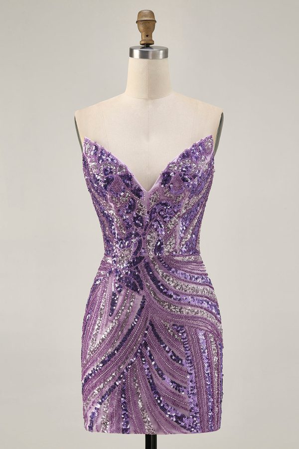 Royal Blue Strapless Bodycon Homecoming Dress With Sequins - Image 17