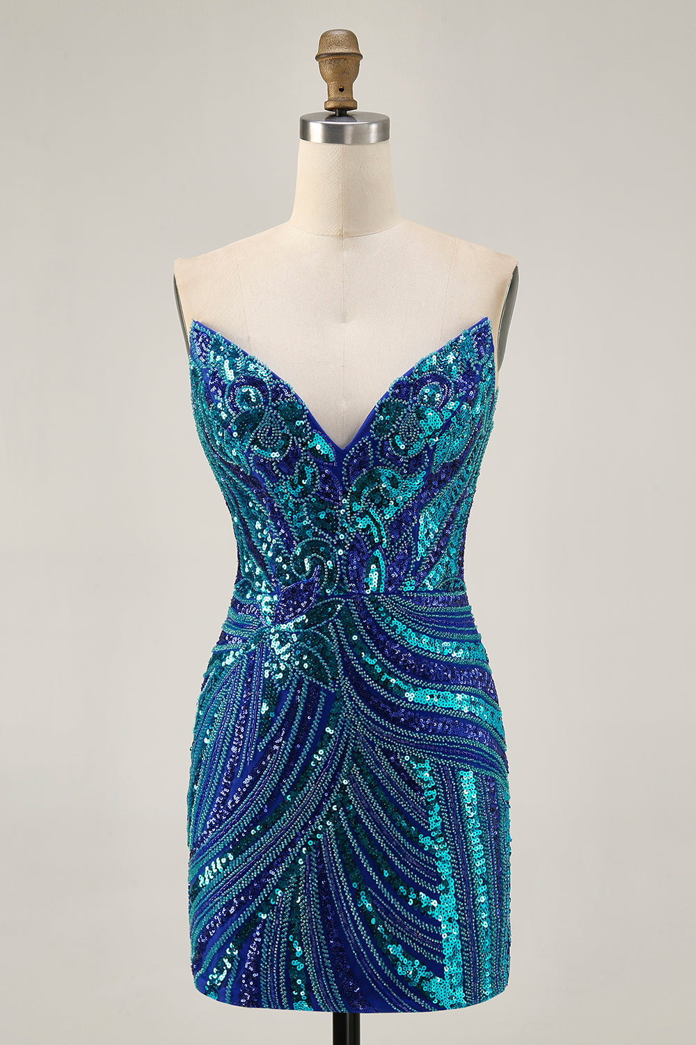 Royal Blue Strapless Bodycon Homecoming Dress With Sequins - Image 3