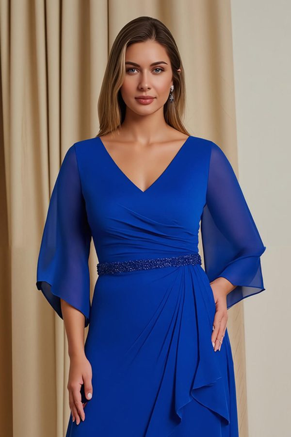 Royal Blue V-Neck Asymmetrical A-Line Mother Of The Bride Dress - Image 3