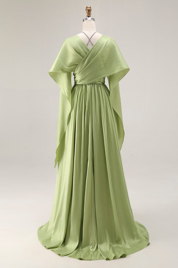 Sage Green Corset A Line Keyhole Maxi Prom Dress With Slit - Image 4