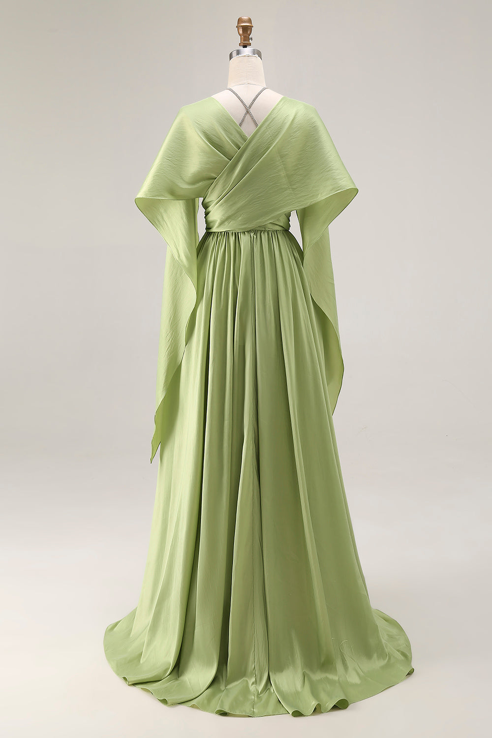 Sage Green Corset A Line Keyhole Maxi Prom Dress With Slit - Image 4