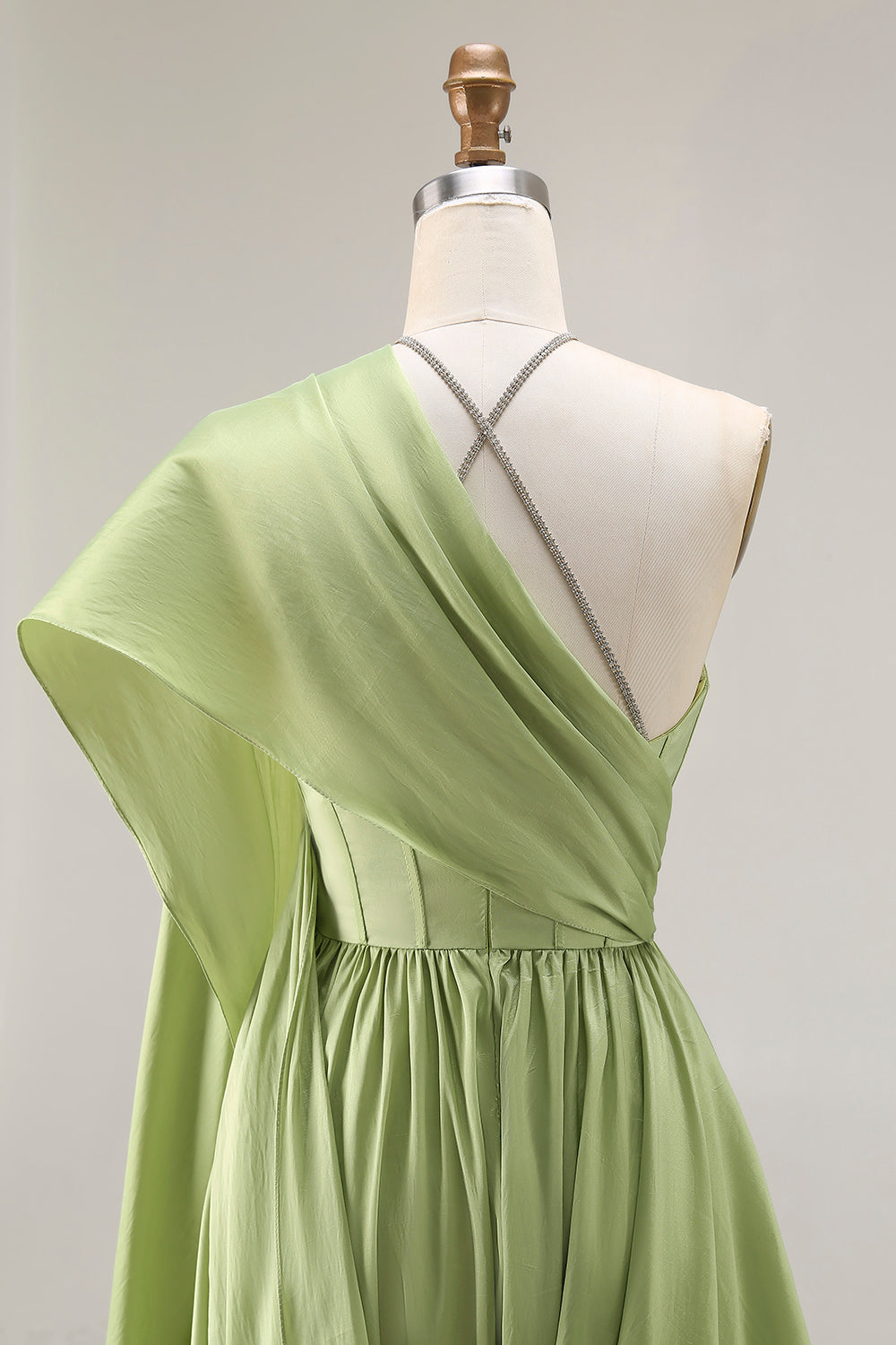 Sage Green A Line Corset Keyhole Maxi Evening Dress With Slit - Image 8