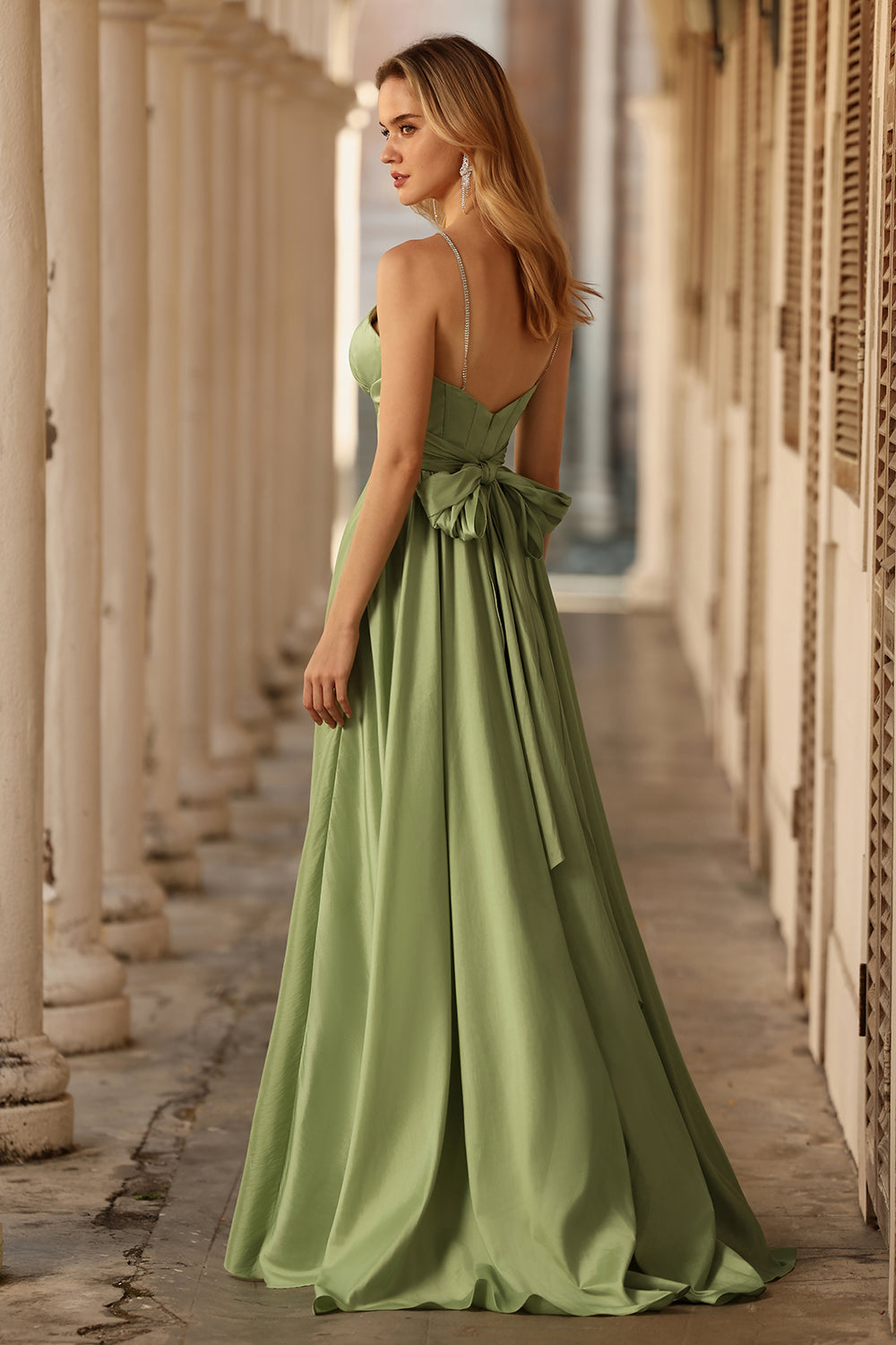 Sage Green Corset A Line Keyhole Maxi Prom Dress With Slit - Image 8