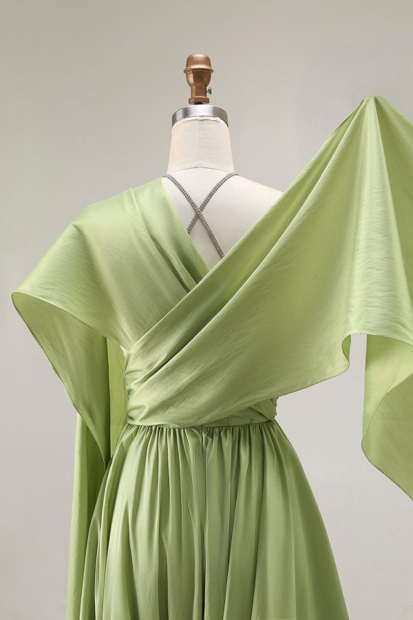 Sage Green A Line Corset Keyhole Maxi Evening Dress With Slit - Image 9