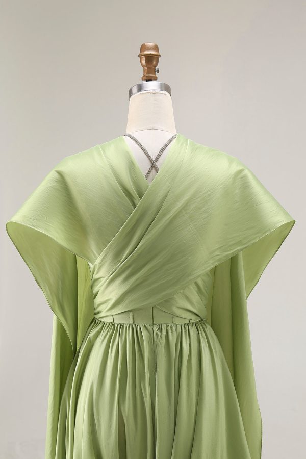 Sage Green A Line Corset Keyhole Maxi Evening Dress With Slit - Image 10