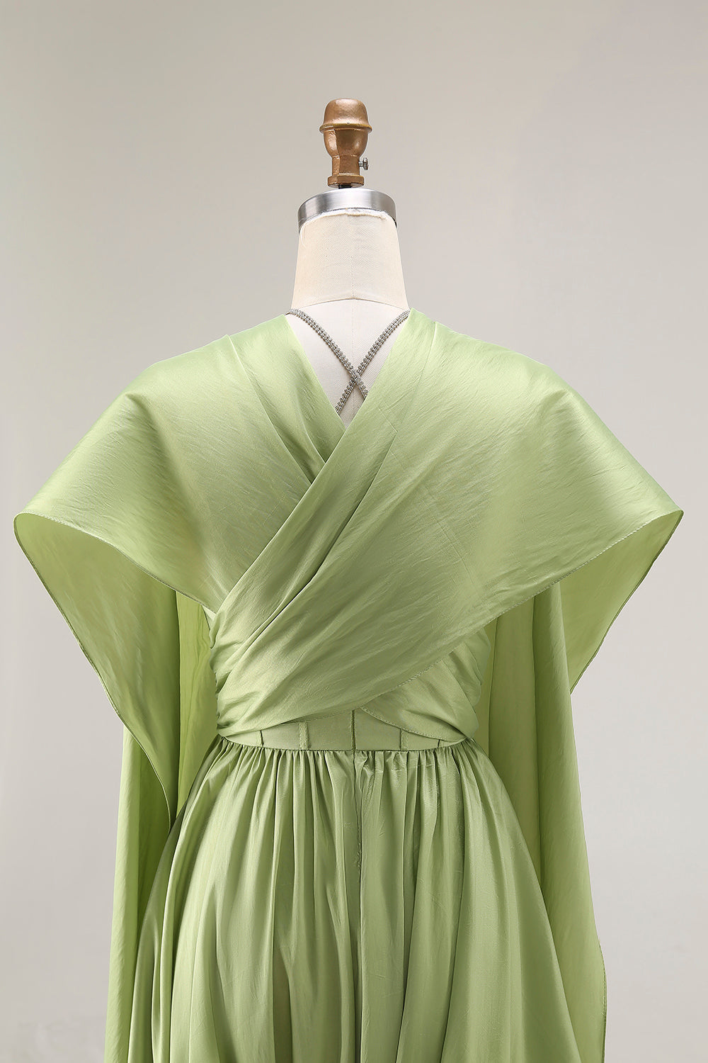 Sage Green A Line Corset Keyhole Maxi Evening Dress With Slit - Image 10