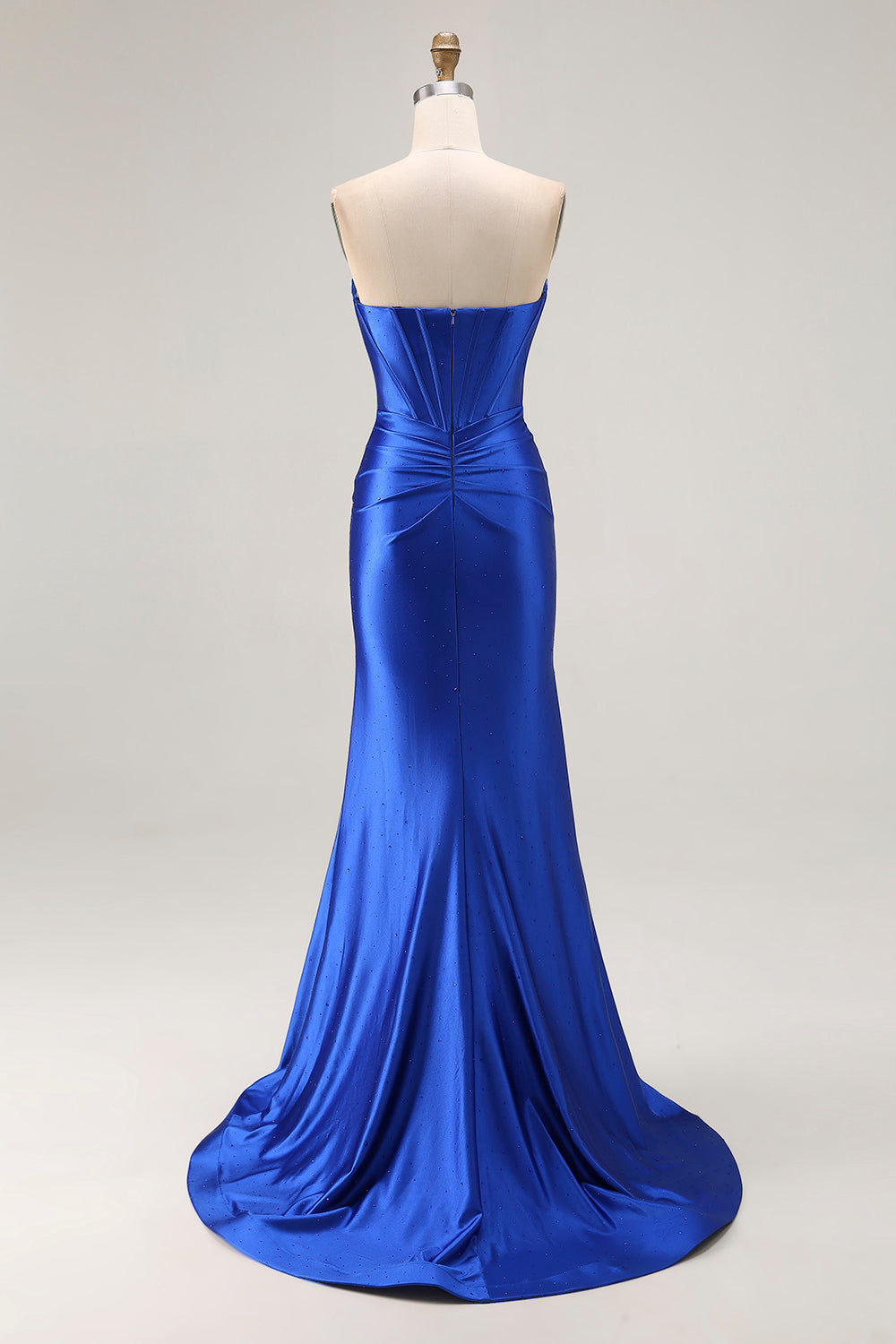 Royal Blue Sweetheart Corset Beaded Satin Prom Dress With Slit - Image 2