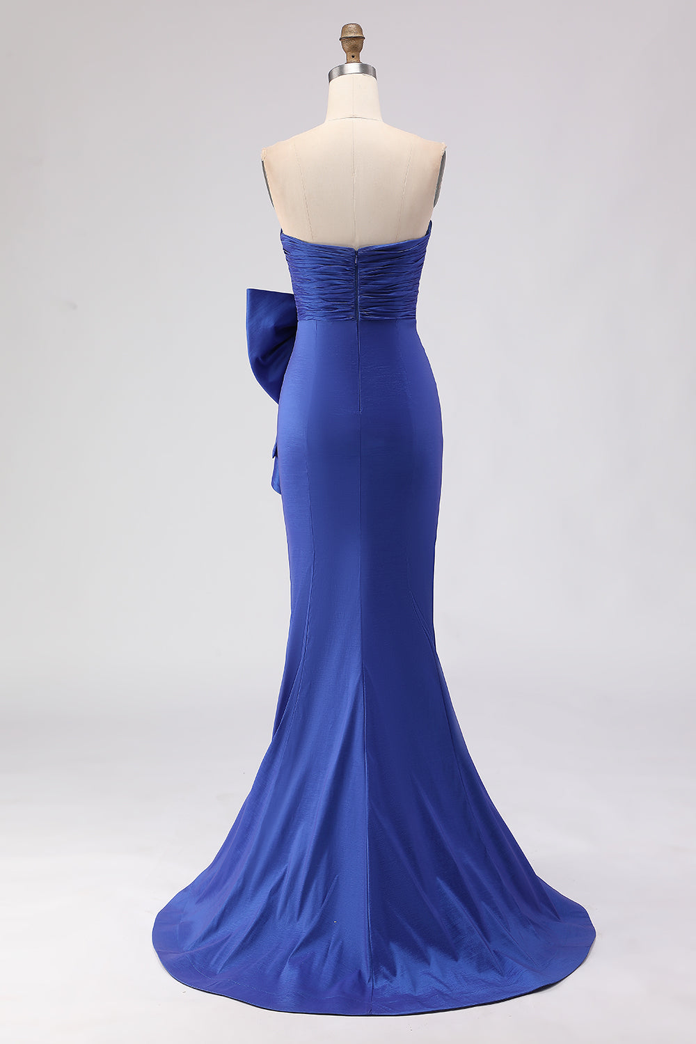 Royal Blue Strapless Bowed Ruched Mermaid Prom Dress With Slit - Image 2