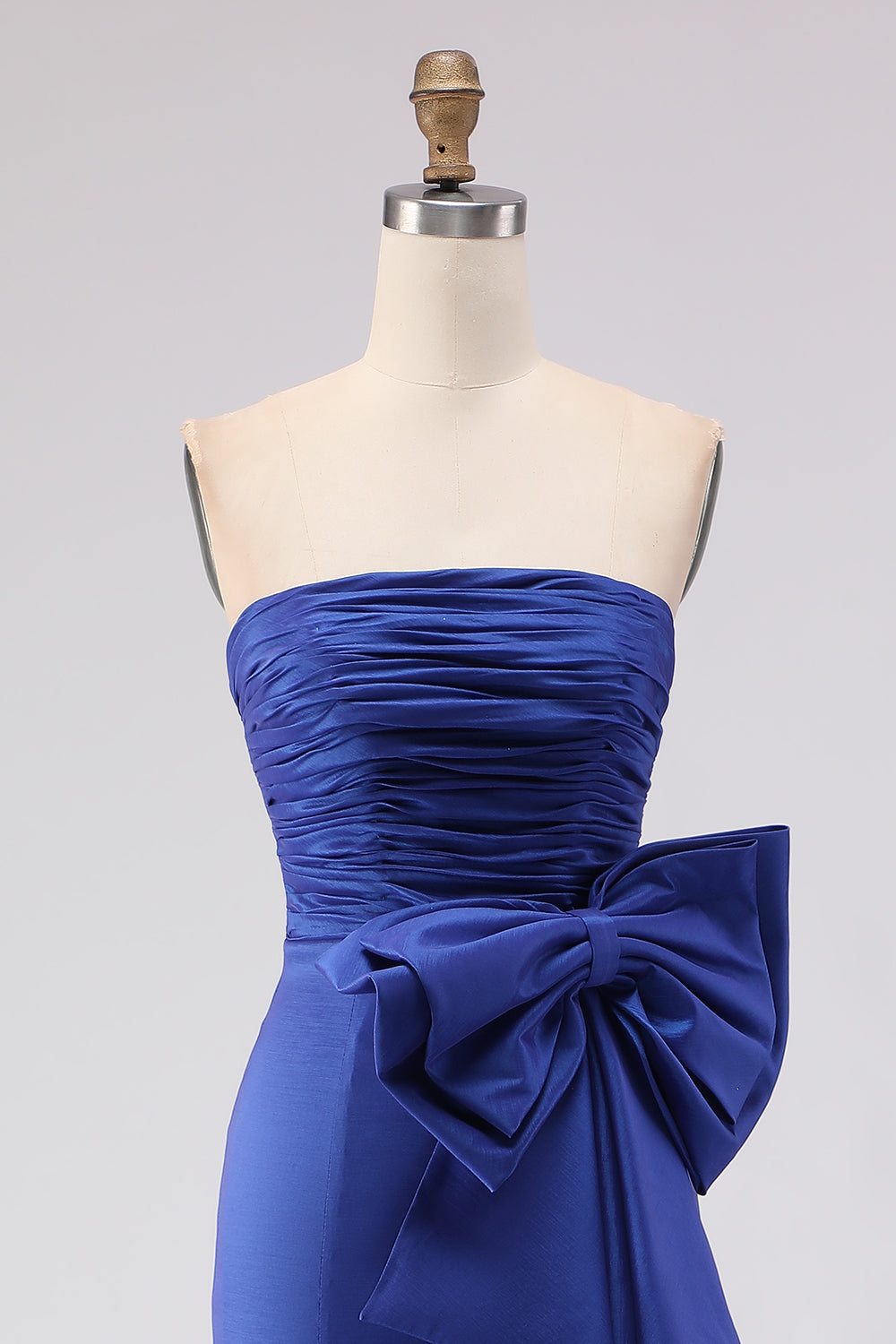 Royal Blue Strapless Bowed Ruched Mermaid Prom Dress With Slit - Image 4