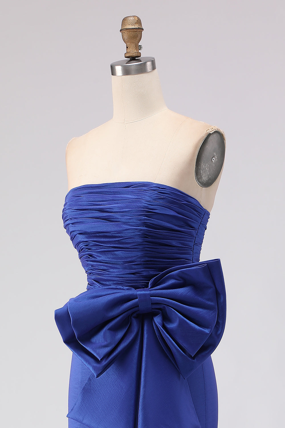 Royal Blue Strapless Bowed Ruched Mermaid Prom Dress With Slit - Image 6