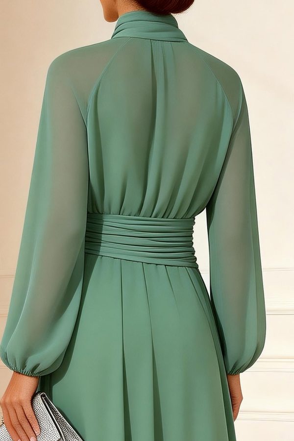 Sage Green A Line Ruched High Neck Mother of the Bride Dress - Image 4