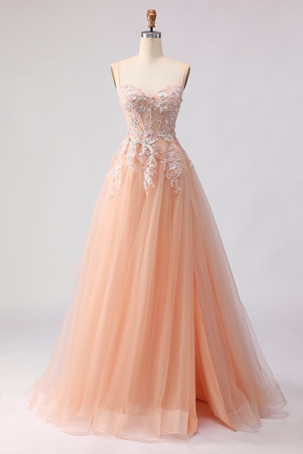 Sage Green A Line Appliqued Corset Sequin Prom Dress - Image 8