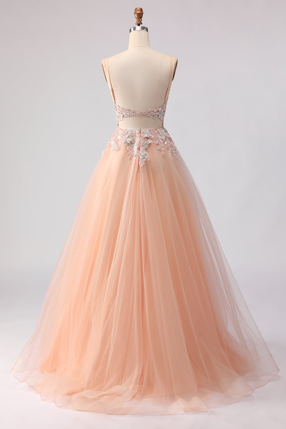 Sage Green A Line Appliqued Corset Sequin Prom Dress - Image 9