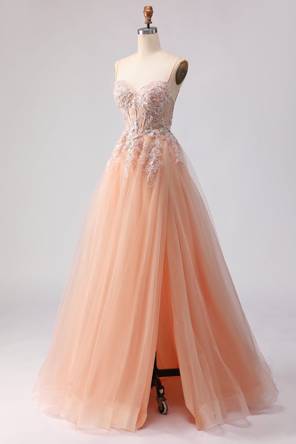 Sage Green A Line Appliqued Corset Sequin Prom Dress - Image 10