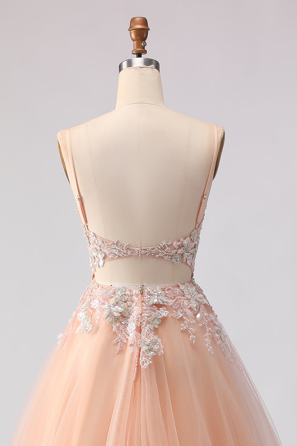 Sage Green A Line Appliqued Corset Sequin Prom Dress - Image 12