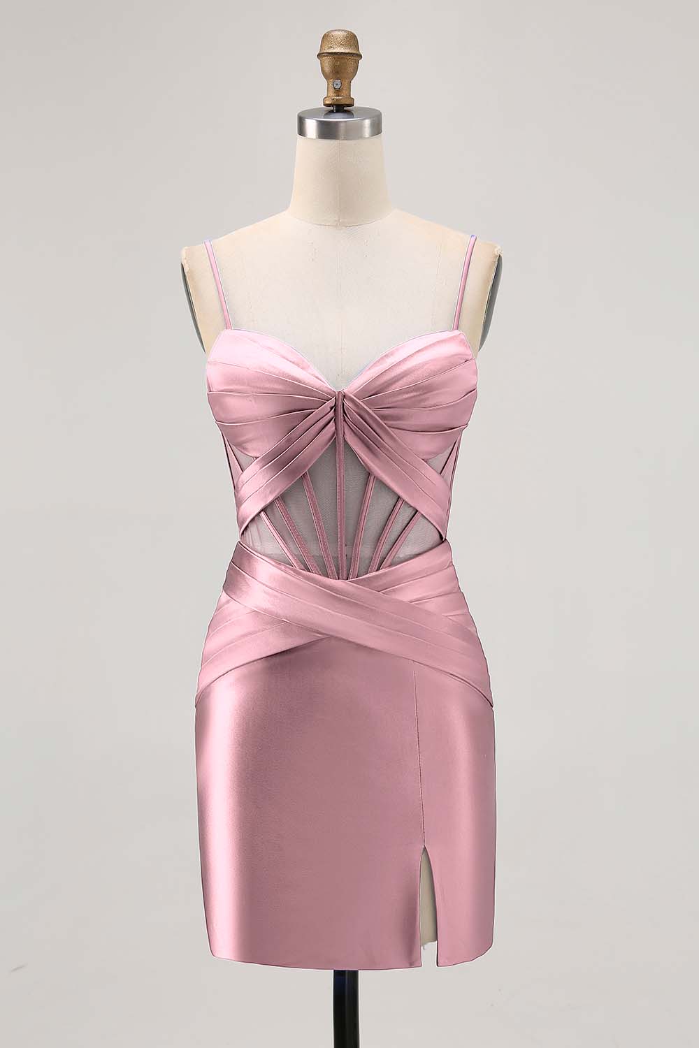 Royal Blue Sheer Corset Satin Tight Homecoming Dress with Slit - Image 9